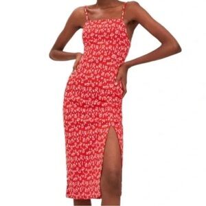 Zara Floral Print Spaghetti Strap Midi Dress